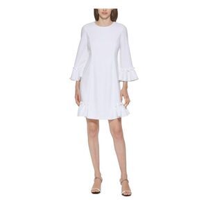 NWT CALVIN KLEIN Womens White Lined Princess Seams Bell Sleeve Dress 2